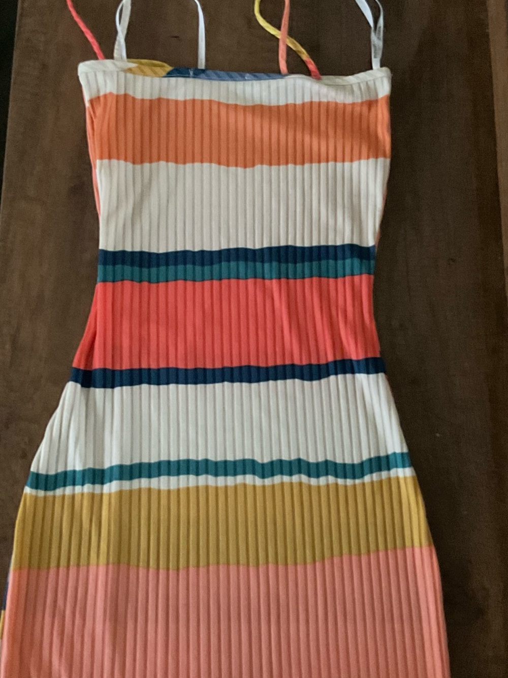 Papaya Striped Ribbed Tank Dress in Coral, Teal, Navy, Mustard, Cream